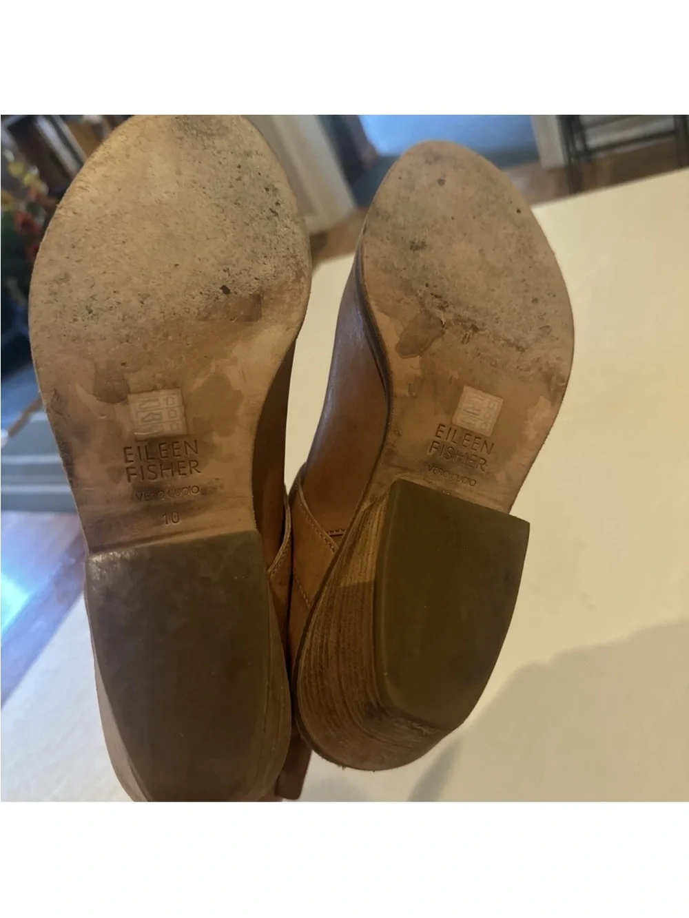 Eileen Fisher Ives Tumble Natural Tan leather Size 10 Cutout Booties Minimalist